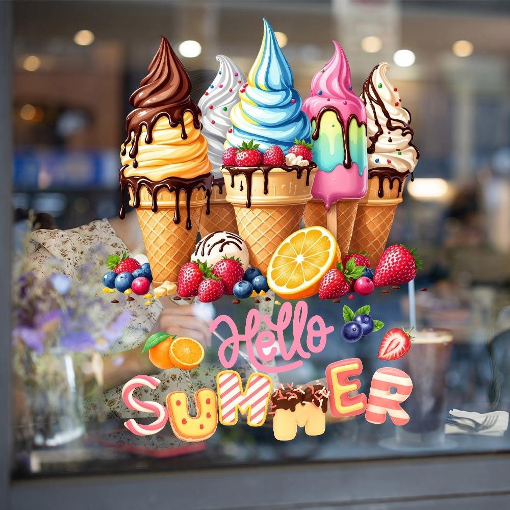 Cartoon Ice Cream Static Window Sticker Milk Tea Cup Glass Door Decals Home Decoration