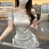 Корейская версия высококачественной однотонной кружевной футболки с одним плечом и шнуровкой, женская летняя, с кружевной отделкой и плиссированным дизайном, красивый топ в стиле инс
