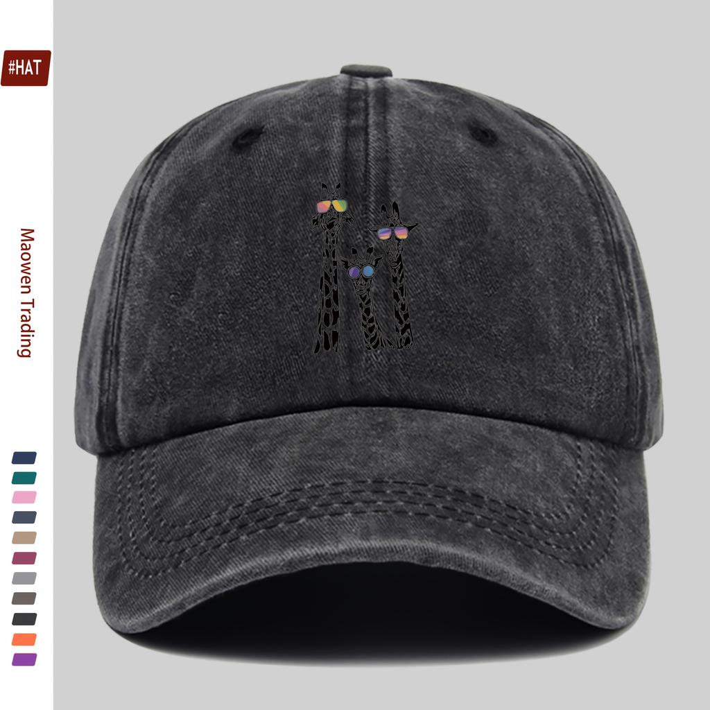 pc Cartoon Fashion Baseball Cap with GlassesWearing Giraffe Print Cute Giraffe Print Design Sun Hat Comfortable Lightweight