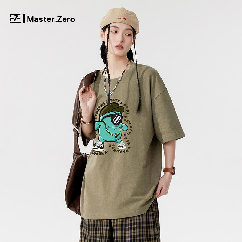 New Wax Printed Short Sleeved T-shirt Unisex Trendy Brand Versatile Pattern Loose Shoulder Top