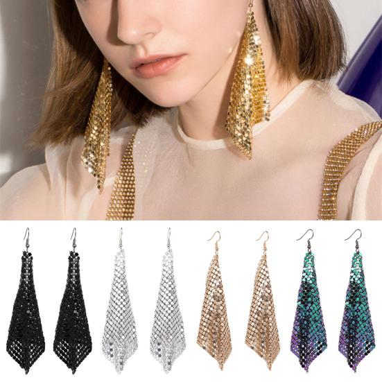 1 Pair Women Hook Earrings Shiny Sequin Anti-allergy Tassel Lightweight Ear Decoration Jewelry Prom Cocktail Party Hanging Earrings Dangle Earrings