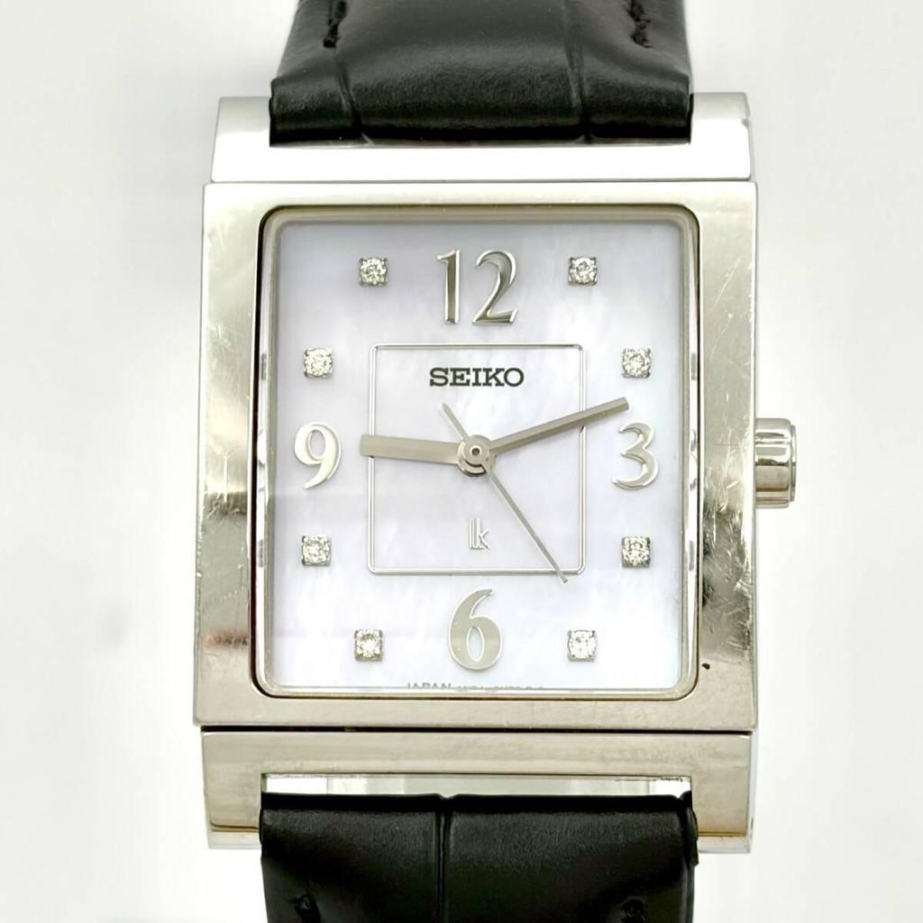Б/у [Новый аккумулятор] Женские часы SEIKO Lukia, Перламутровый циферблат, 8 бриллиантов, Прямоугольные, Серебристые, 1N01-0DY0, 301566, Новый ремешок