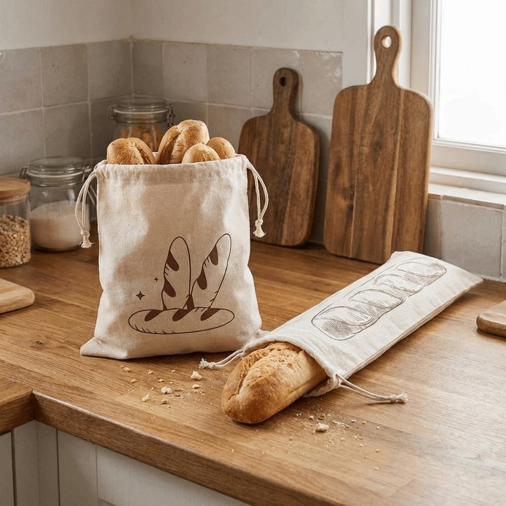 2PCS Eco Friendly Bread Storage Bags Fresh Keeping Drawstring Bread Bag Food Container Bakeries