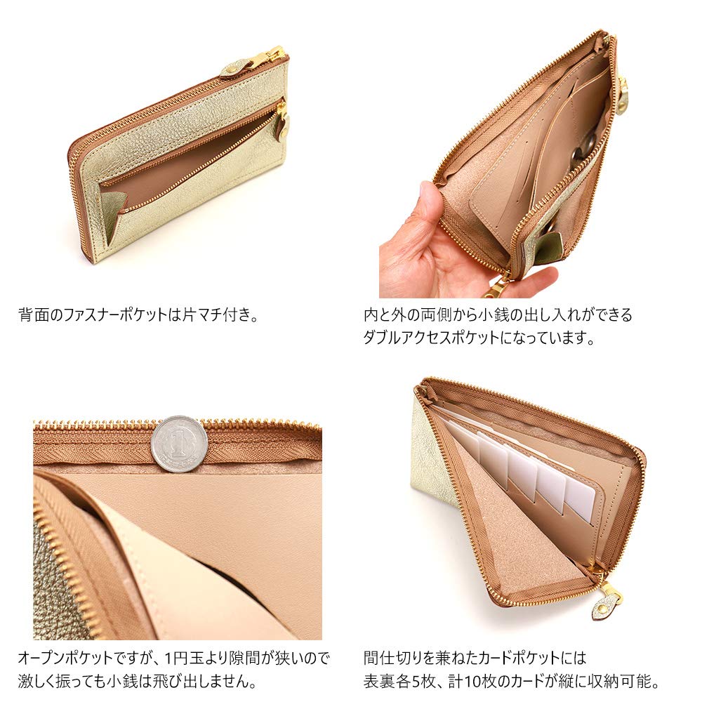 AGILITY Affa Long Wallet Zipper Gold Gold Silver Silver Slit 10 Pieces Compact Vertical Leather Genuine Leather "Alinier" L-shaped