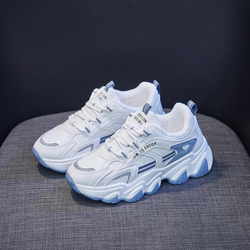 Плюс бархатные спортивные туфли зимние женские спортивные белые туфли уличная мода повседневная теплая обувь кроссовки