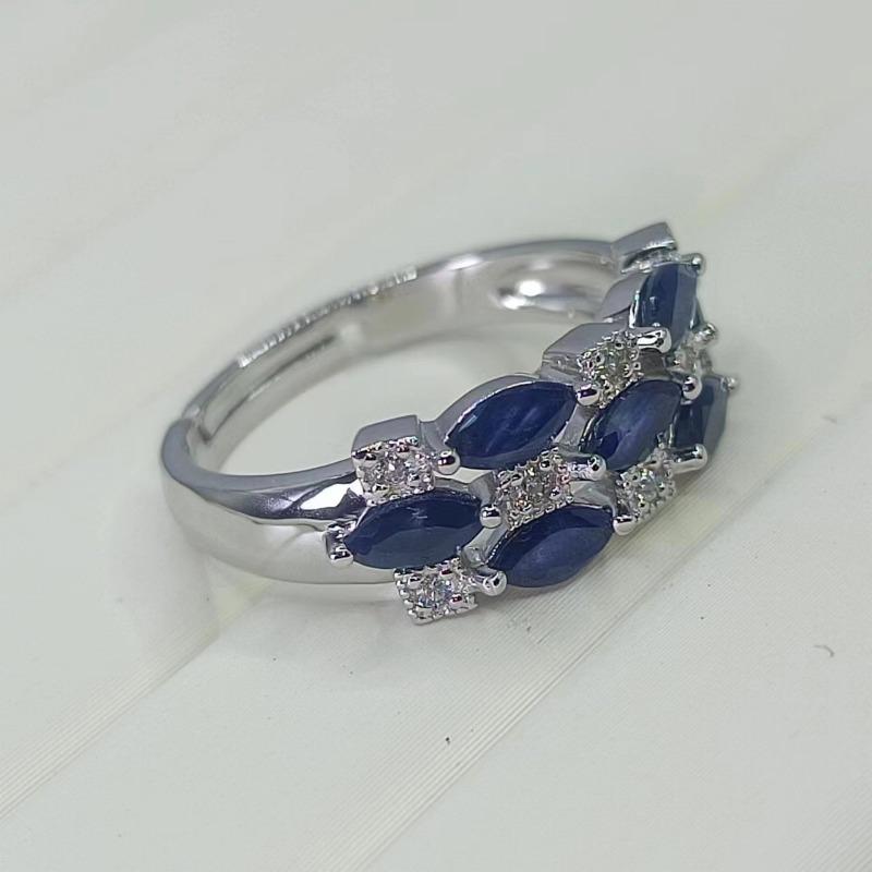 Sace Gems Кольца из стерлингового серебра 925 пробы с изменяемым размером 2*5 мм с натуральным сапфиром для женщин, ювелирные изделия для помолвки, коктейля и вечеринки