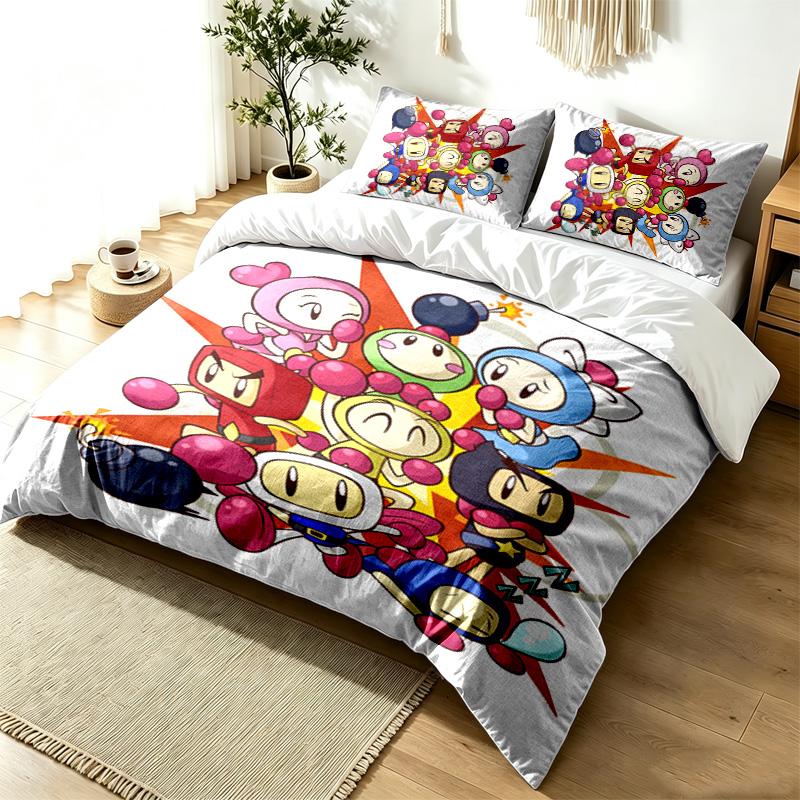 Bomberman 3pc Duvet Cover Set Simple Modern Bedding Set Wrinkle Resistant Soft Fabric All Season Use a perfect gift