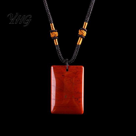 Rectangle Faux Gemstone Necklace Natural Crystal Pendant Necklace, Healing Energy Stone with Adjustable Adults Braided Rope, Polished Fake Jewelry for