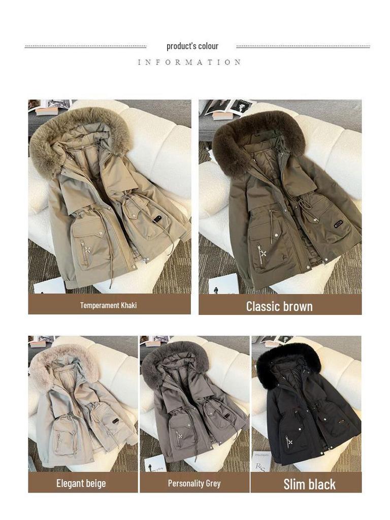 Женская парка 3-в-1 средней длины: Съемная подкладка, Наполнитель из хлопка, Ветровка.