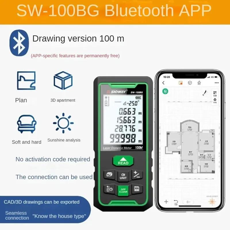 SNDWAY Laser Distance Meter green light Digital Rangefinder Bluetooth Range Finder Tape Measure Electronic Level Ruler