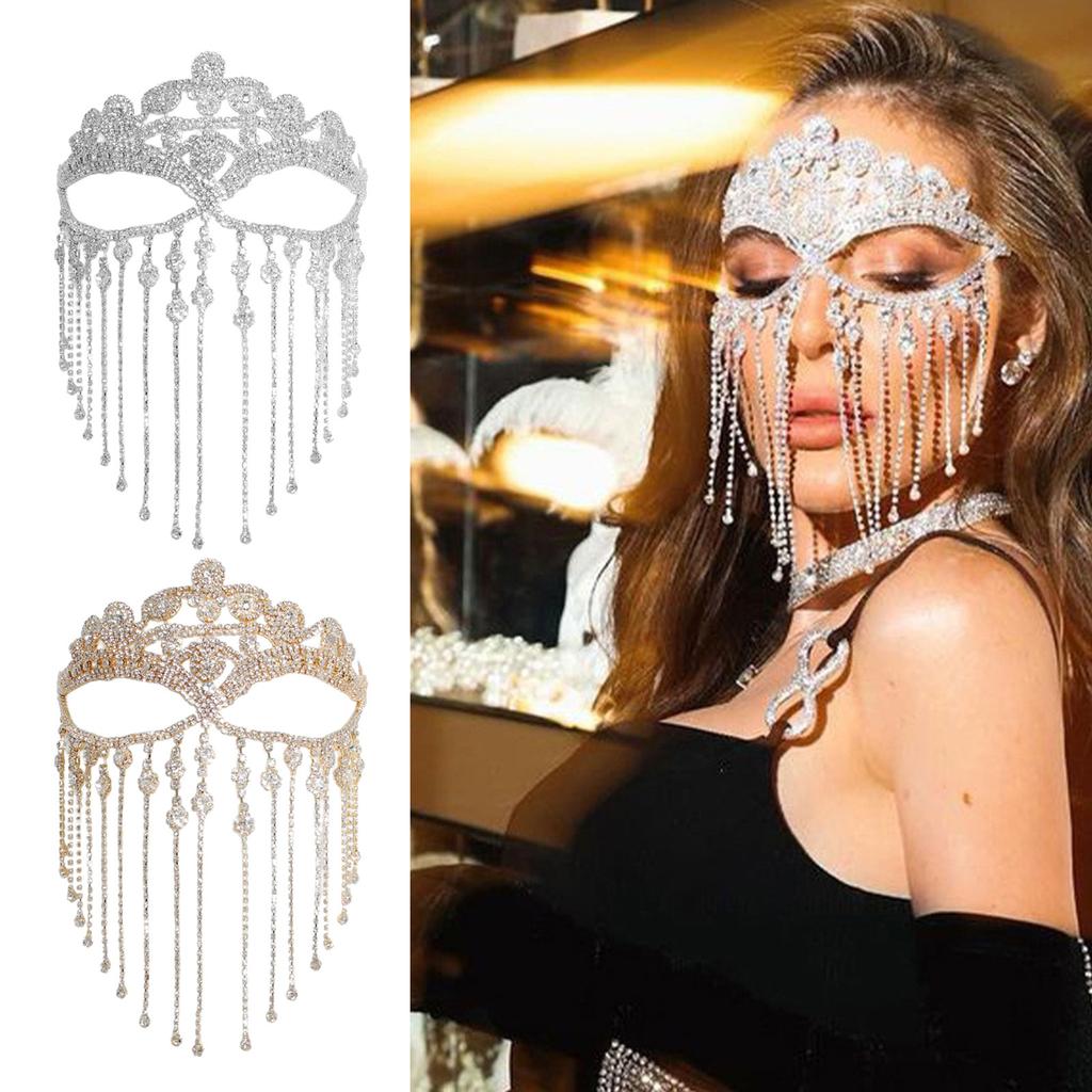 Indian Rhinestone Tassels Face Veil Women Prom Party Mask Fringe Headband Bridal Veils Sexy Facial Accessories Jewelry