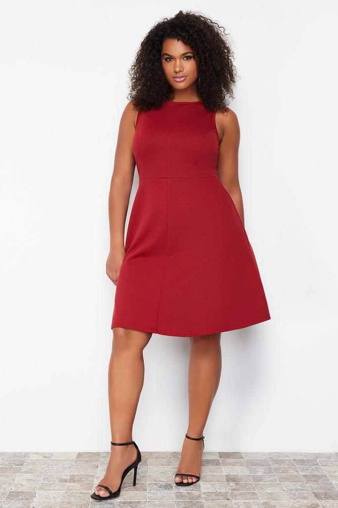 Женское платье больших размеров, черное мини-трикотажное платье с детальной строчкой