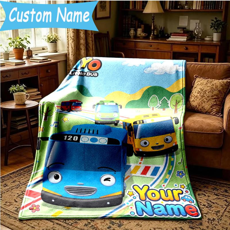 Custom Name Mateo Little Bus Blanket Flannel Blanket for Camping, Hiking, Garden Parties, Picnic Essentials,gift for family and friend