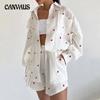 Women's Spring Ruffle Love Print Long Sleeve Shirt Wide Leg Shorts Casual Suit