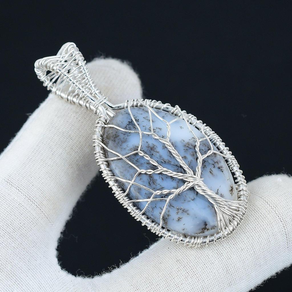 Dendrite Opal Pendant Natural Gemstone Handmade 925 Sterling Silver Pendant, Wire Wrapped Jewelry, Wire Wrapped Pendant Tree Of Life Jewelry
