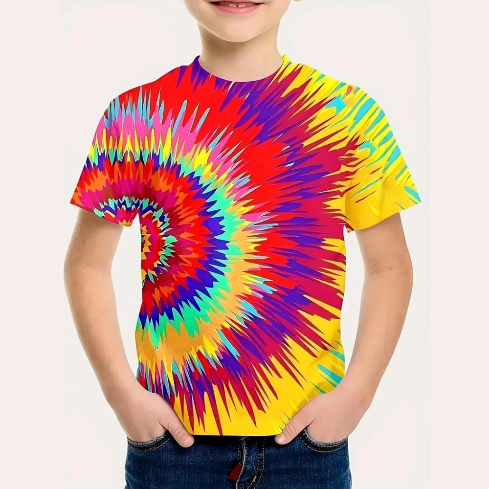 Kids Boy Clothes Nice Rainbow Graphic T Shirts Summer Short Sleeves Streetwear Crew Neck Top Shirts Outdoor Clothes for Children