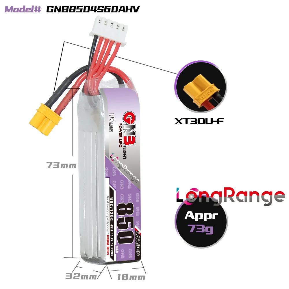 LiPo Аккумулятор GAONENG GNB 850 мАч 4S 15,2 В 60C Дальнего действия Разъем XT30 Для Beta95X, Beta85X, Beta75X, CineBee, БПЛА, Дрона 2-3 дюйма