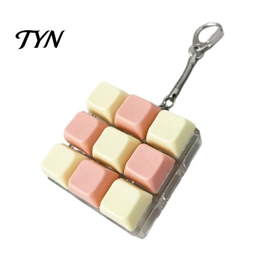 Handheld Stress Reliever 9-Keys Keyboard Fidget Toy, LED Light-up Keychain Clicky Mechanical Switch Toy for Relief, 9-In-1 Backpack Charm
