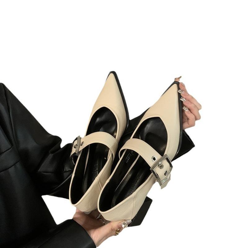 Ретро туфли Мэри Джейн с острым носком из маленькой кожи женские одинарные туфли весна и осень новая мода толстые каблуки