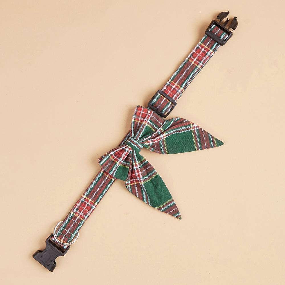 Soft Christmas Lattice Bow Dog Collar British Style Dog Drool Bibs Pet Dog Bow Tie For All Seasons