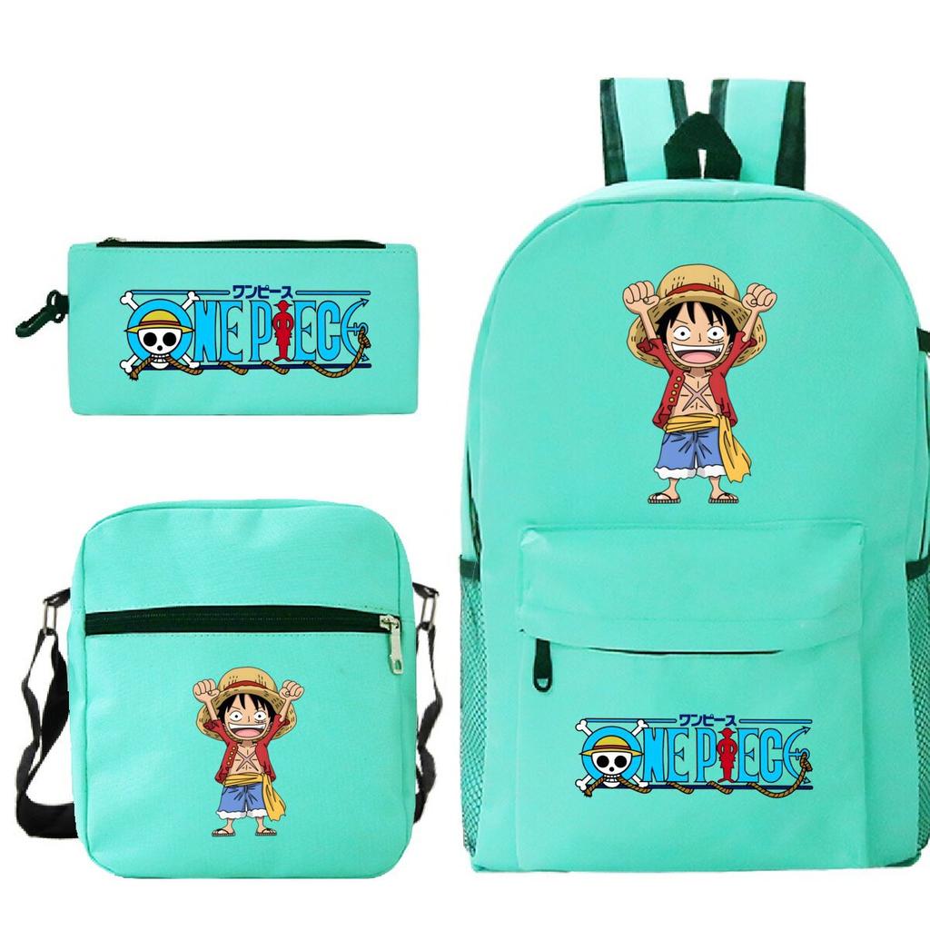 New Animation One Piece Printed Backpack for Primary and Secondary School Students Large Capacity School Bag Combination Three-piece Set