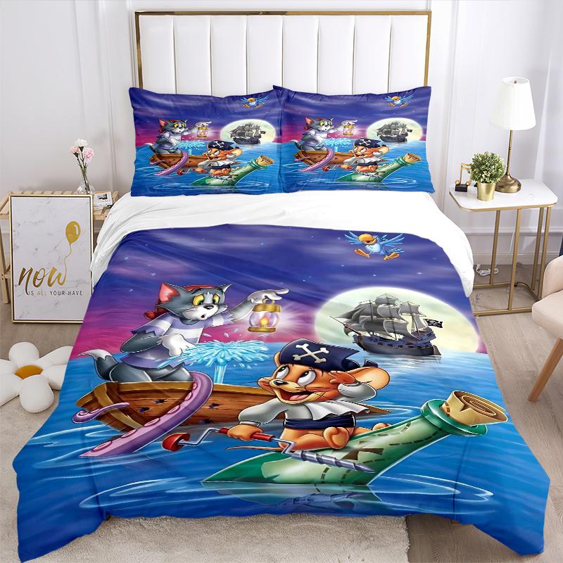 3pcs Pirate Adventure Tom and Jerry Quilt Cover Set - Soft and Cozy Bedroom, Guest Room and Dorm Decorative Bedding 3-Piece Set 1 Quilt Cover + 2
