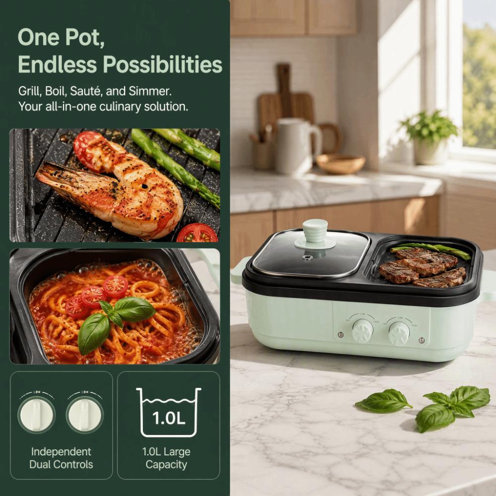 Dual Temperature Control Grill Machine Non-Stick Pan Electric Hot Pot Multi-Cooker Indoor Barbecue