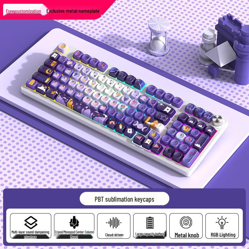 98-клавишная RGB беспроводная Bluetooth механическая клавиатура с тройным режимом - Игровая, для киберспорта и офиса, с настраиваемым экраном