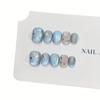 10 Pcs Handmade Blue Star Cat Eye Short Press On Nails Full Coverage Detachable Fake Nail Tips For Women And Girls
