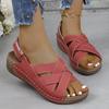 Plus Size New Summer Wedge Sandals Platform Buckle Fish Mouth Sandals Solid Color Wedge Sandals