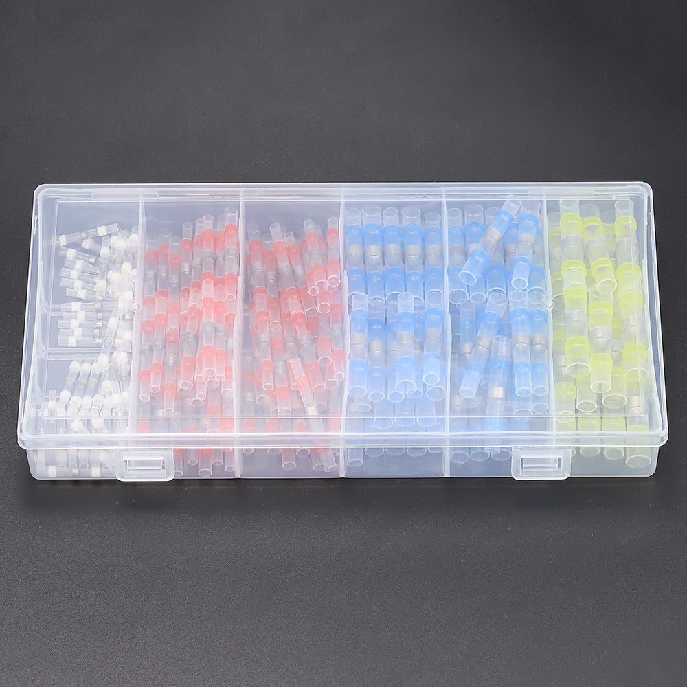 Glvaner Heat Shrink Solder Sleeves, Heat Shrink Tubing, Waterproof Crimp Sleeves, Crimp Sleeves, Solder Seal Wire Connectors, 4 Types, 200 Pieces