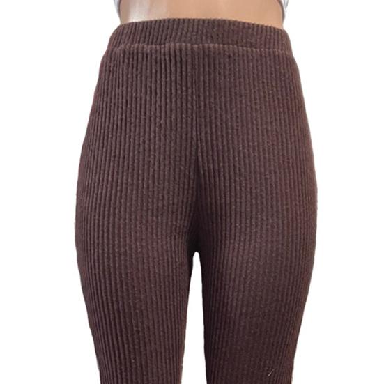 Women Pants High Waist Solid Color Ribbed Casual Trousers Slim Fit Spring