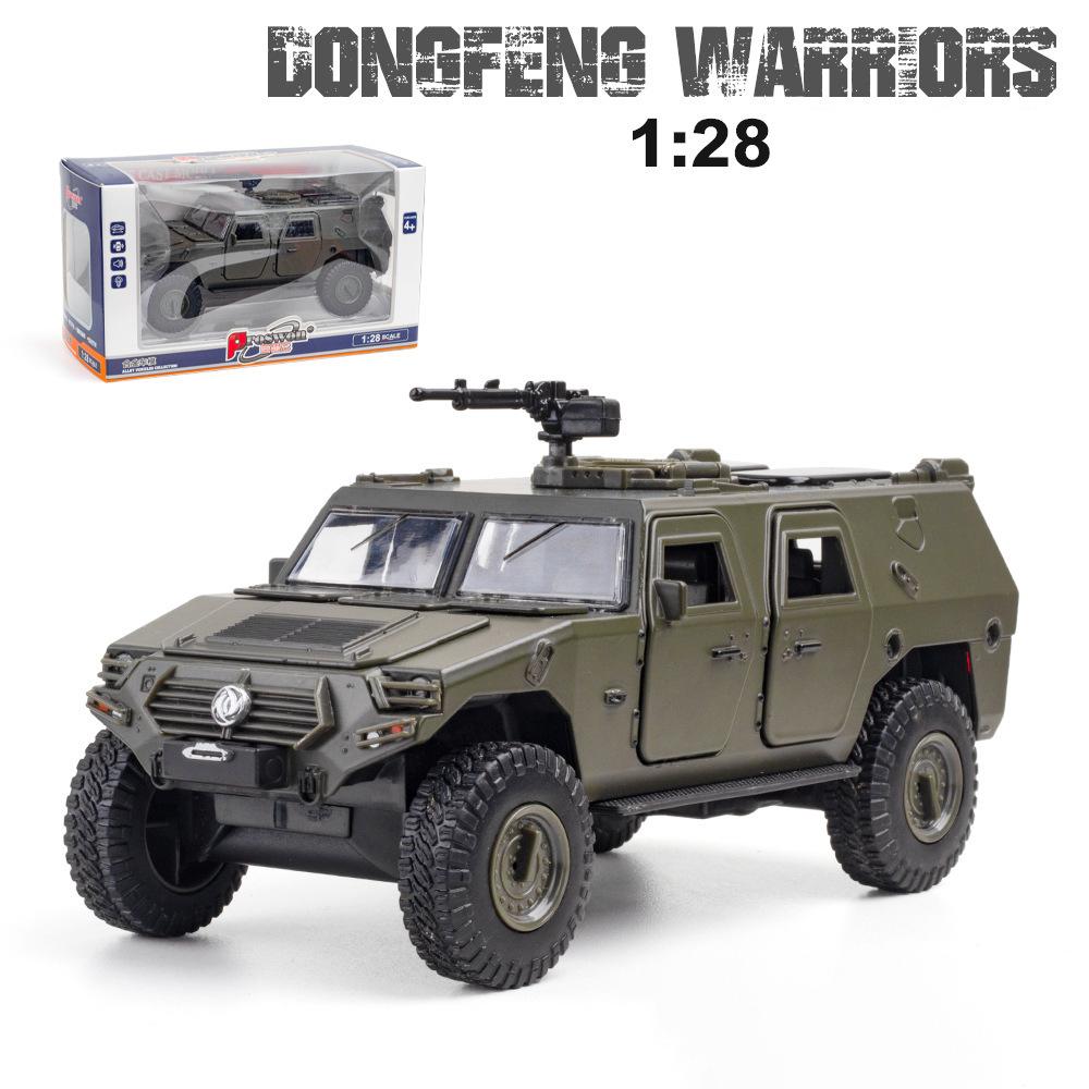 1/28 масштаб Dongfeng Warriors, литая под давлением модель автомобиля из сплава в стиле милитари, игрушечный грузовик с откатным механизмом со звуком и светом для детей и взрослых, подарочная коллекция