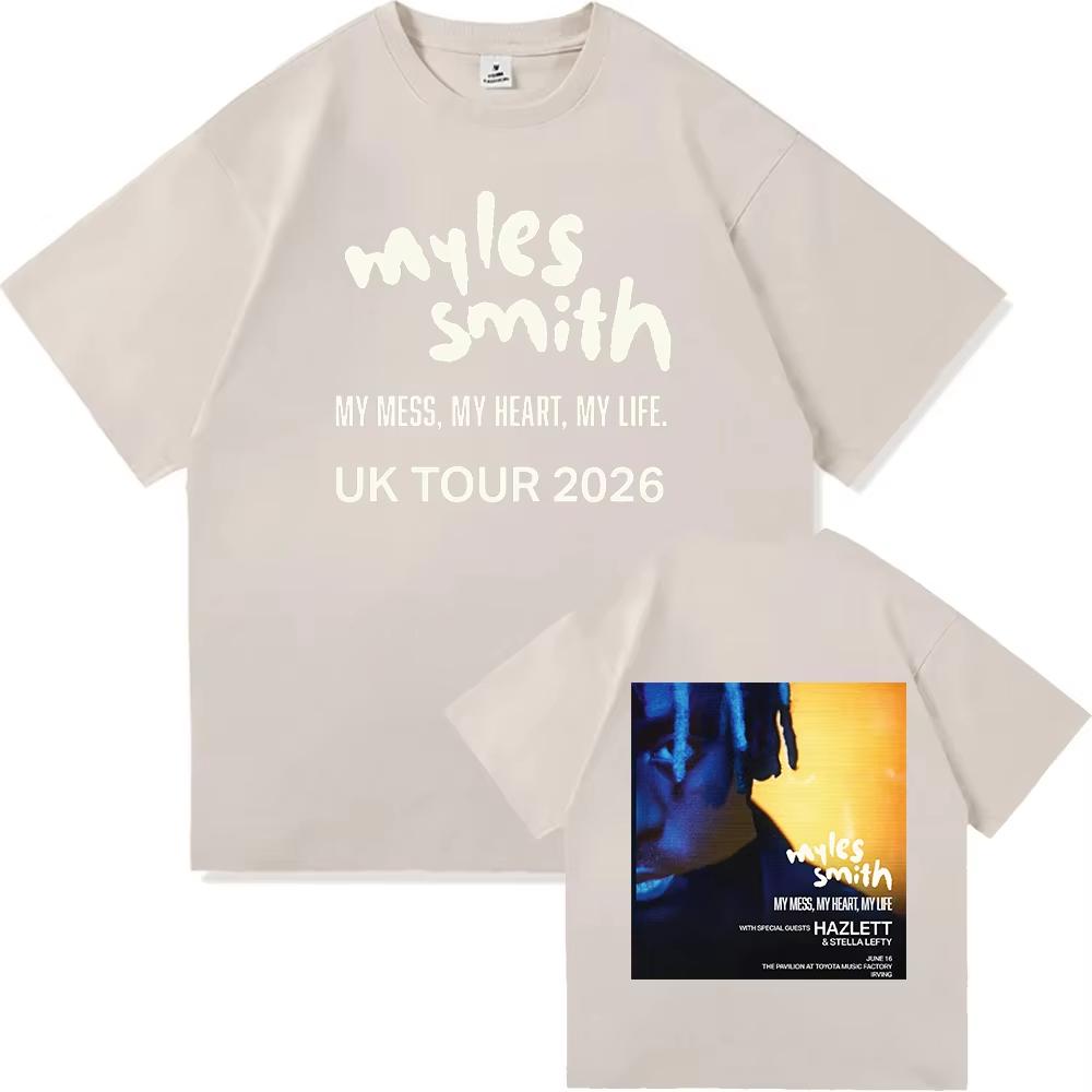 Myles Smith UK Tour 2026 T Shirt My Mess My Heart My Life Front Back Print Short Sleeve Tee Unisex Casual Streetwear Top for Singer Fans Daily Wear