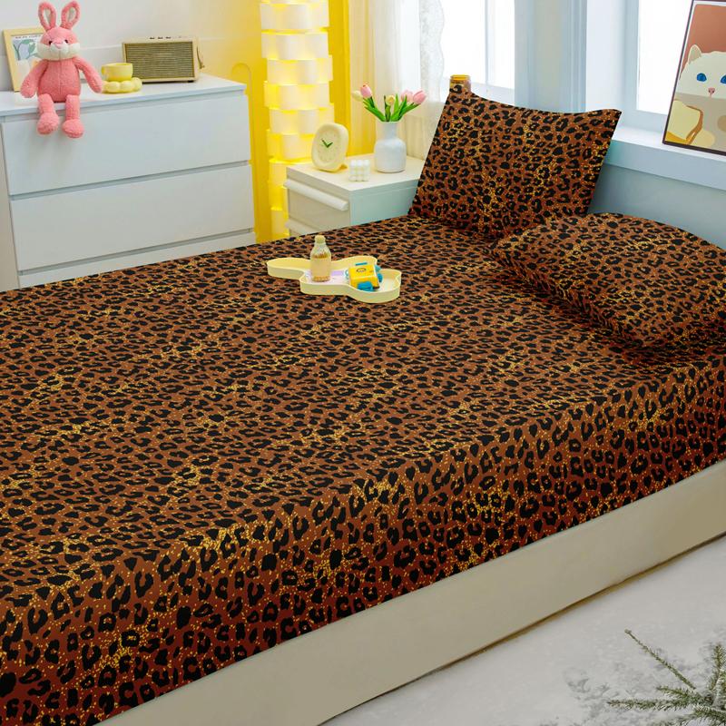 Simple 1 Modern Leopard Print Printed Matte Fitted Sheet, Bedroom Printed Bed Cover, Bedding Excluding Pillowcases