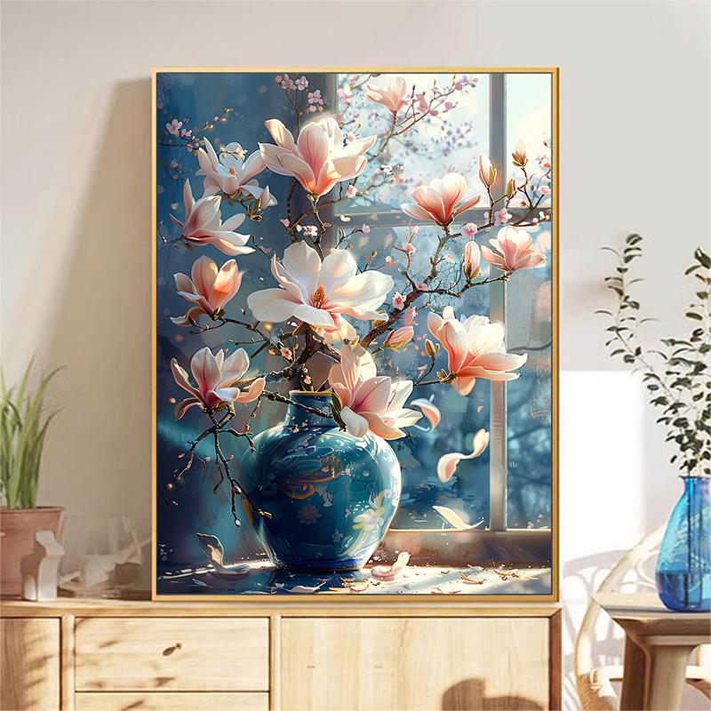 5d DIY Diamond Painting Cross Stitch Magnolia Flowers Vase Diamond Embroidery Mosaic Full Round Drill Home Decor