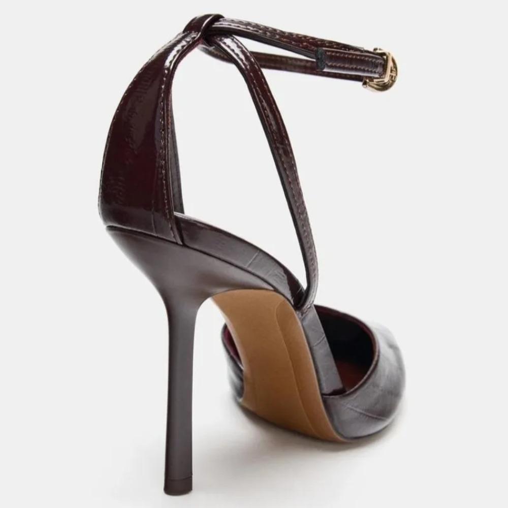 Luxury Patent Leather Ankle Strap Thin High Heels Women Sexy Pointed Toe Pumps Women Elegant Banquet Office Shoes for Ladies