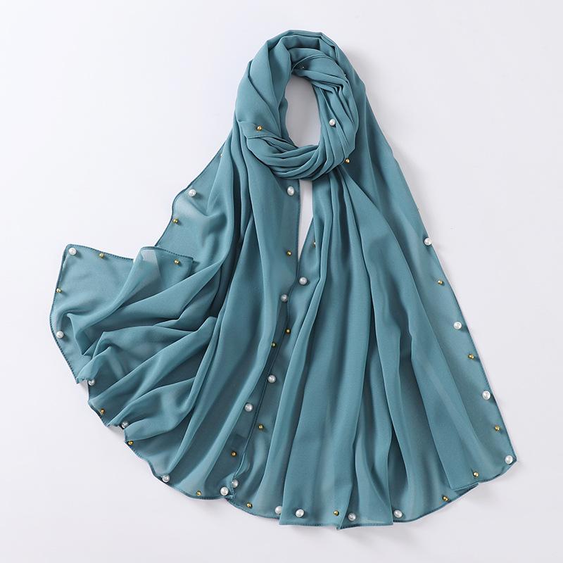 20252025 Solid Color Fashion Solid Color Chiffon Nails Pearl Scarf Women's Bag Headscarf Chiffon Cover Headscarf