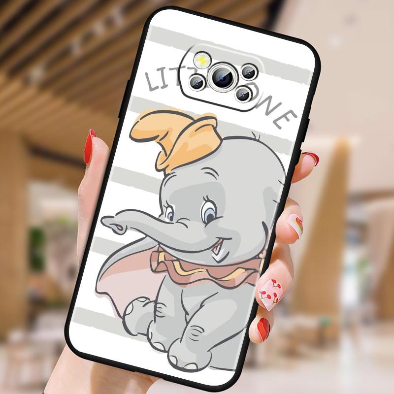 Cute Dumbo Cartoon For Xiaomi Mi Poco F5 F4 F3 F2 X5 X4 X3 M6 M5 M5S M4 M3 C40 Pro GT NFC 5G Black Cover Phone Case