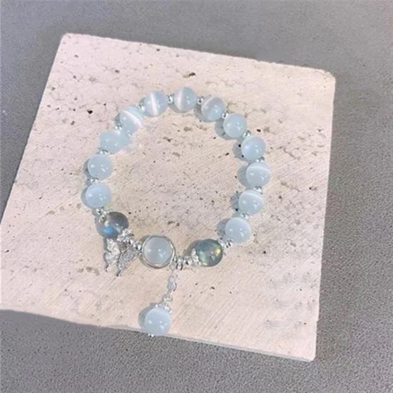 Women Bracelet Imitation Opal Butterfly Pendant Smooth Elastic Band Regular Fit Lady Birthday Gift Exquisite Lightweight Wrist Bracelet Jewelry AVE