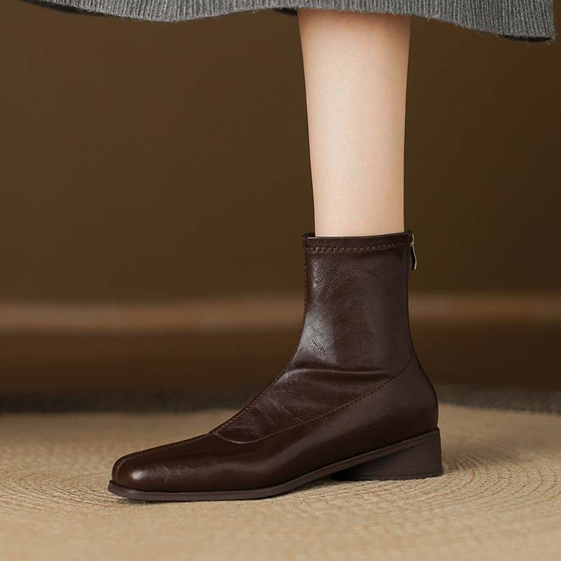 Krazing Pot Зимние ботильоны из микрофибры с квадратным носком, современный размер 33, размер 43, металлические заклепки, средний каблук, на молнии, женские ботильоны