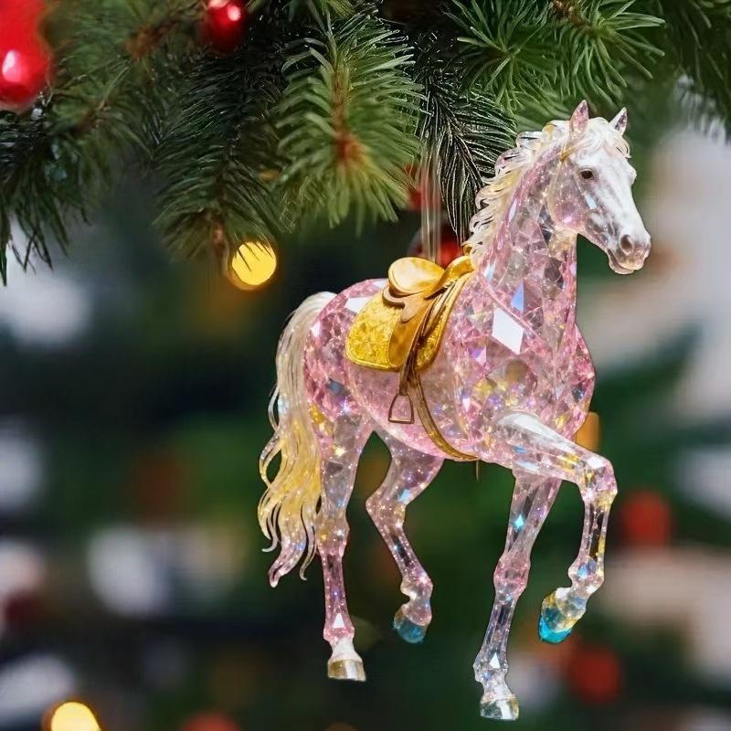 2D Acrylic Horse Pendant Backpack Charm Christmas Tree Hanging Ornament Party New Year Decoration Car Rearview Mirror Pendant