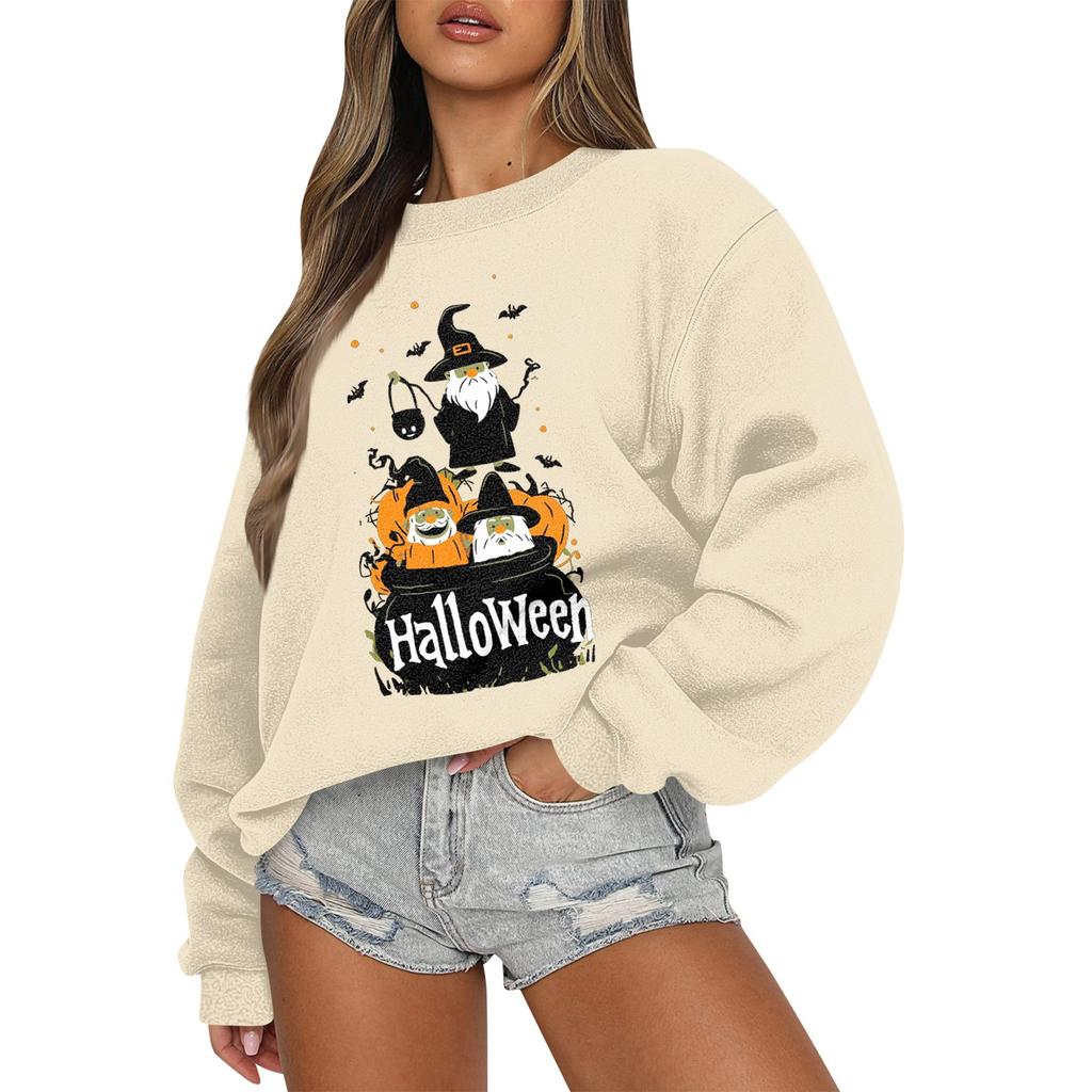 Женский повседневный модный трикотажный спортивный топ с длинными рукавами, свободный крой, Хэллоуин