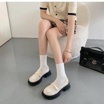 Весна 2024 Ретро Стиль Маленькие Кожаные Туфли Женские Новые Черные Многоцветные Толстые Нижние Увеличенные Педали