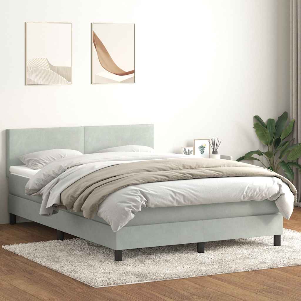 Box Spring Bed with Mattress Light Grey 160x210 cm Velvet