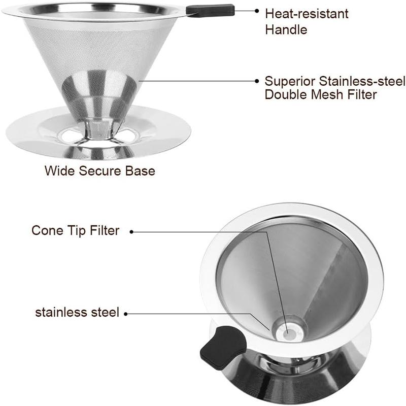 Фильтр для кофе из нержавеющей стали, воронка для кофе pour over, многоразовый, безбумажный, ситечко для капельного кофе, кухонные аксессуары для кофе