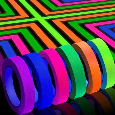 6 цветов неоновая тканевая лента Gaffer, флуоресцентный цвет радуги, УФ-черный свет, светящаяся в темноте лента для УФ-вечеринки (0,6 дюйма х 16,5 футов)