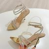 Luxury Glitter Crystal Ankle Strap Sandals Women Sexy Pointed Toe Rhinestone High Heels Elegant Wedding Prom Shoes Size 35-41