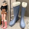 Fashion New High Tube Rain Shoes Female Adult Velvet Warm Non-slip Water Shoes High Top Boots Cold Rain Shoes