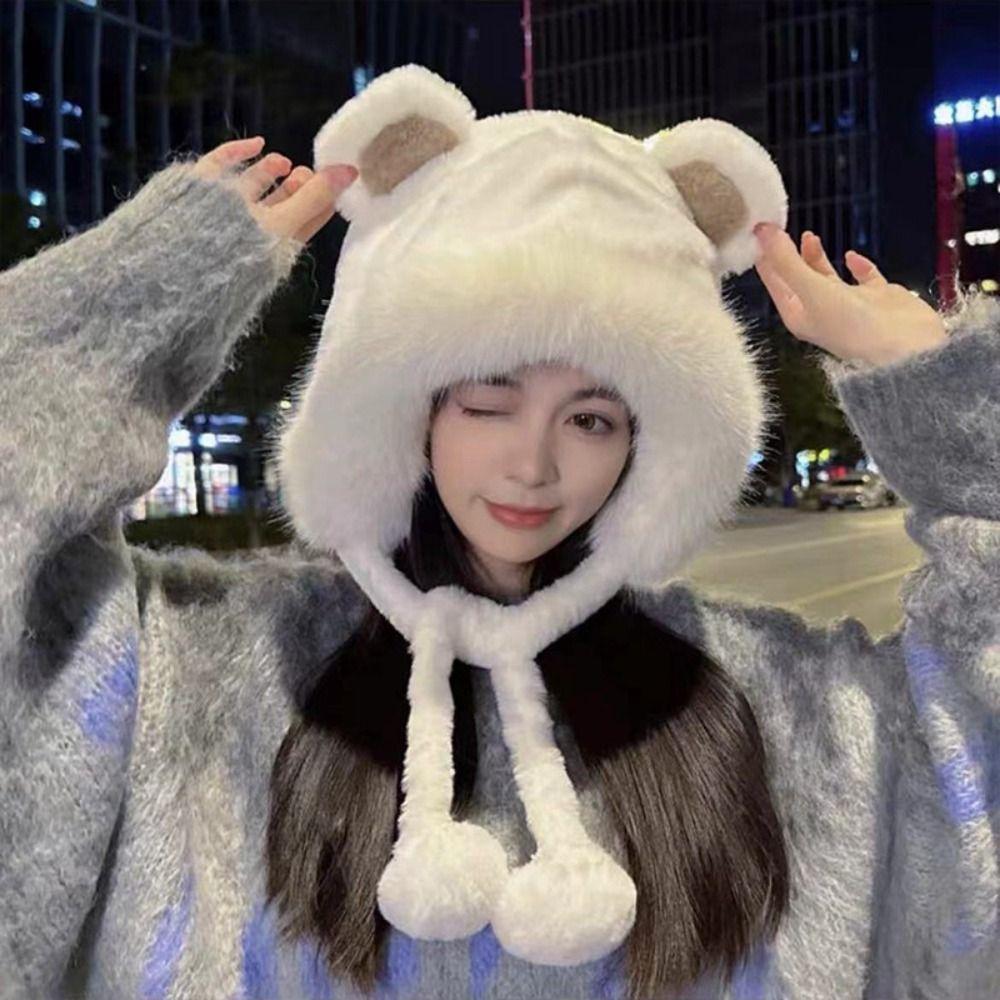 Корейская милая шапка с медвежьими ушками, плюшевая женская пушистая шапка, модная панама из искусственного меха, зимняя
